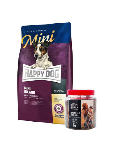 HAPPY DOG Mini Irland 8 kg + mokymo skanėstai su kiškių 300 g