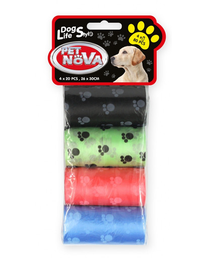 PET NOVA Dog Lifestyle maišeliai ekskrementams 4 rulonai x 20 vnt.