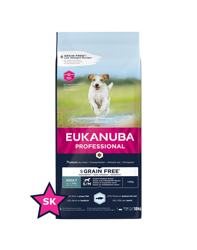 EUKANUBA suaugusių šunų maistas be grūdų mažų ir vidutinių veislių šunims 18 kg