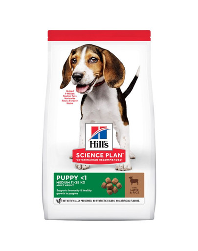 HILL'S Science Plan Puppy <1 Medium breed sausas maistas su ryžiais ir ėriena 14 kg