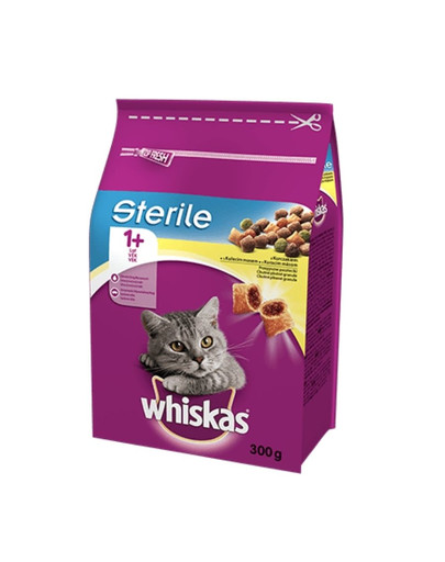 WHISKAS Sterile sausas sterilizuotų kačių maistas su vištiena 300 g x14
