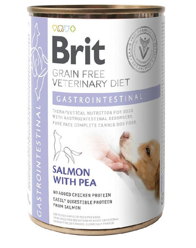 BRIT Veterinary Diet Gastrointestinal Salmon with PeaBRIT lašišos ir žirnių ėdalas jautriam šunų virškinamajam traktui 400 g