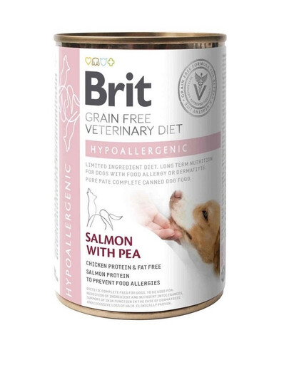 BRIT Veterinary Diet Hypoallergenic lašišos ir žirnių ėdalas alergiškiems šunims 6x400g