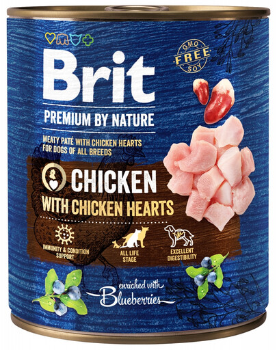 BRIT Premium by Nature 18 x 800 g Natūralus šunų maistas su vištiena ir širdimis