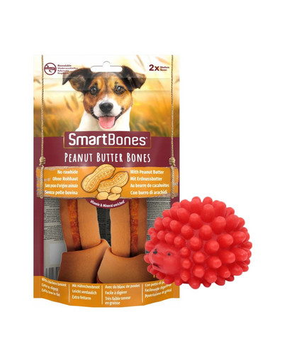 SMART BONES medium kramtomasis kaulai šunims žemės riešutų sviestas x 2 + žaislas