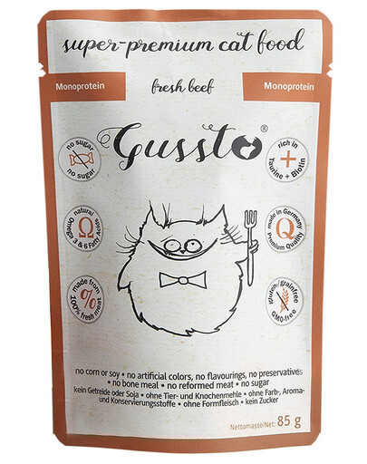 GUSSTO Cat Fresh Beef drėgnas kačių ėdalas šviežia jautiena 24x85g