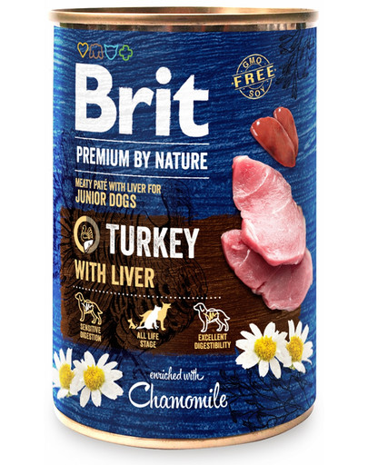 BRIT Premium by Nature 24 x 400 g kalakutienos ir kepenų drėgnas maistas šuniukams