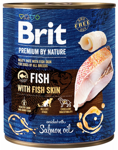 BRIT Premium by Nature 12 x 800 g natūralus šlapias maistas šunims su žuvimi ir žuvies oda