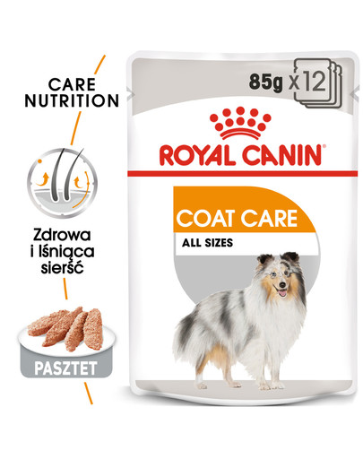 ROYAL CANIN Coat Care šlapias maistas- paštetas suaugusiems šunims su ilgu kailiu 48 x 85 g