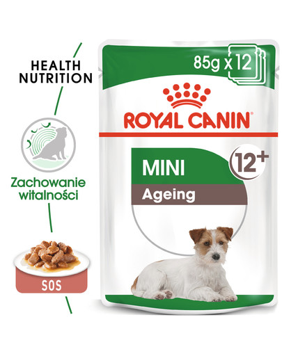 ROYAL CANIN Mini ageing 12+ 48x85 g šlapias maistas padaže suaugusiems vyresniems nei 12 metų mažų veislių šunims