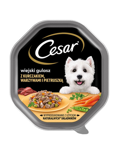 CESAR padėklas 14x150 g drėgno visaverčio ėdalo suaugusiems šunims padaže su vištiena, daržovėmis ir petražolėmis