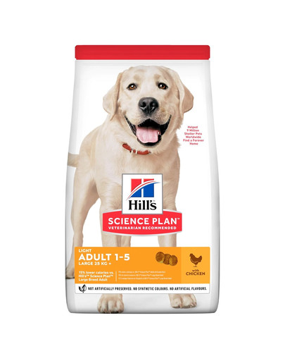 HILL'S Science Plan Canine Adult Light Large breed Chicken 18 kg didelių veislių šunų ėdalas su vištiena + 3 skardinės NEMOKAMAI