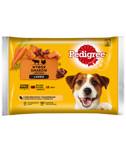 PEDIGREE Adult jautiena, ėriena, kalakutiena, morkos 4x100g šlapias maisto suaugusiems šunims