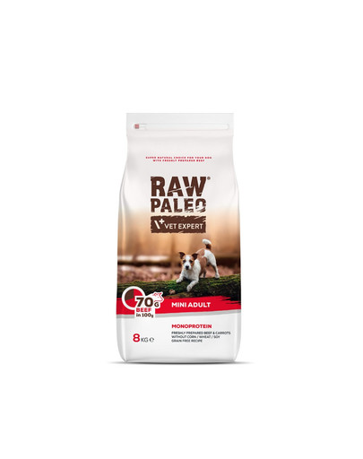 VETEXPERT Raw Paleo Beef adult mini 8kg mažiems šunims + drobės krepšys NEMOKAMAI