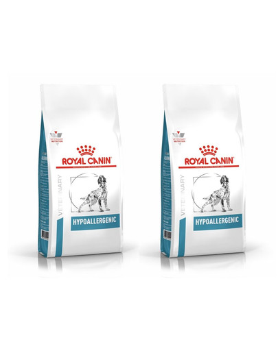 ROYAL CANIN Veterinary Dog Hypoallergenic sausas ėdalas suaugusiems šunims, turintiems nepageidaujamų reakcijų į maistą 2x14 kg
