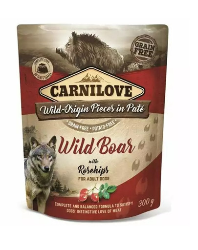 CARNILOVE Wild Boar With Rosehips šlapias maistas suaugusiems šunims 12x300g