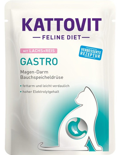 KATTOVIT Feline Diet Gastro Lašiša su ryžiais 85 g