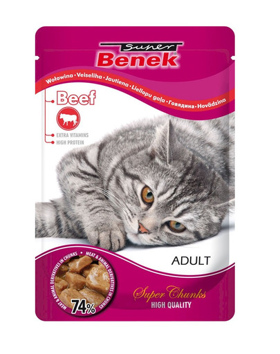 BENEK Super pakelis katėms su jautienos gabalėliais padaže 100g