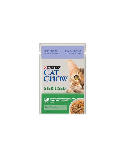 CAT CHOW Sterilizuotoms katėms ėriena su žaliosiomis pupelėmis 85 g