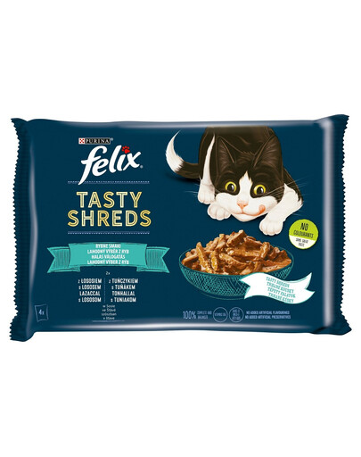 FELIX Tasty Shreds žuvies skonio traškučiai su lašiša ir tunu 4x80g