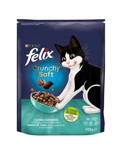 FELIX Crunchy & Soft Kačių skanėstas su tunu, lašiša ir daržovėmis 950g
