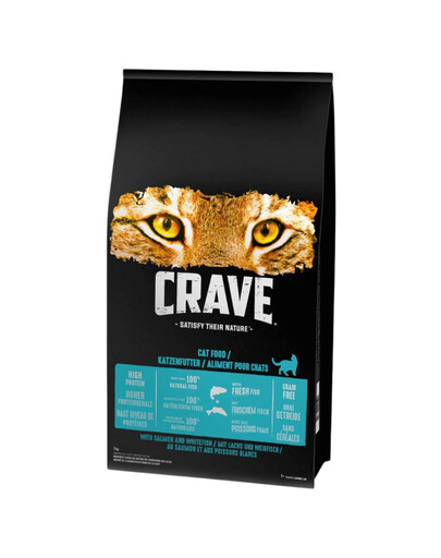 CRAVE Sausas ėdalas su lašiša ir balta žuvimi 7kg suaugusioms katėms