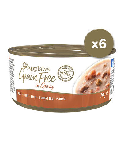APPLAWS Cat Tin Grain Free 6 x 70 g šlapias kačių maistas su jautiena padaže