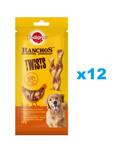 PEDIGREE Ranchos Twists 12x40 g vištienos turtingi šunų skanėstai