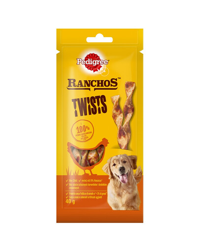 PEDIGREE Ranchos Twists 40 g vištienos turtingi šunų skanėstai