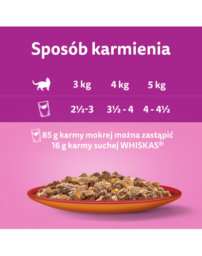 WHISKAS Adult paketėlis 85 g suaugusių kačių ėdalas želė su jautiena ir paukštiena