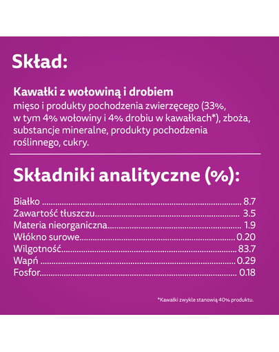 WHISKAS Adult paketėlis 85 g suaugusių kačių ėdalas želė su jautiena ir paukštiena