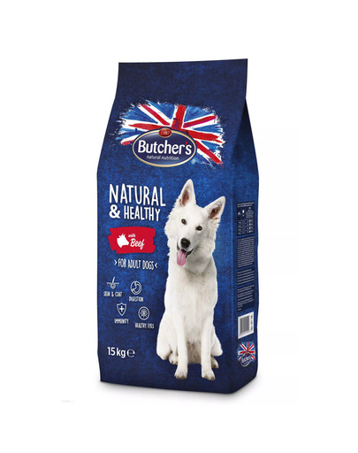 BUTCHER'S Natural&Healthy Dog sausa su jautiena 15 kg + dantų priežiūros skanėstas NEMOKAMAI