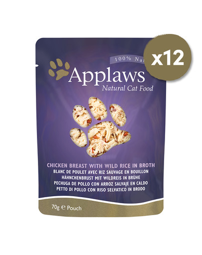 APPLAWS Cat Pouch 12 x 70 g kačių šlapias maistas su vištiena ir laukiniais ryžiais