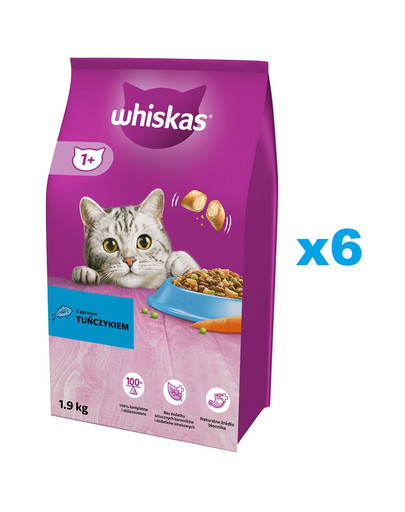 WHISKAS Adult 6x1,9 kg sausas ėdalas suaugusioms katėms su gardžiu tunu
