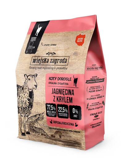 WIEJSKA ZAGRODA ėriena su kriliu 400g sausas kačių ėdalas