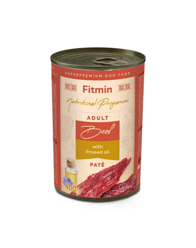 FITMIN Dog Nutritional Programme Tin Beef with lindseed oil 400g drėgnas šunų ėdalas jautiena su linų sėmenų aliejumi