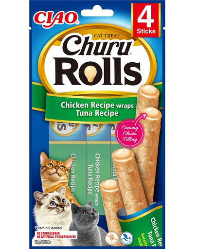 INABA Churu Rolls Chicken 4x10g vištienos ir tuno suktinukai katėms