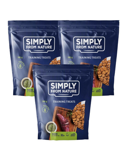 SIMPLY FROM NATURE Treniruočių skanėstai su kiškio mėsa ir žaliąja arbata 3 x 300 g