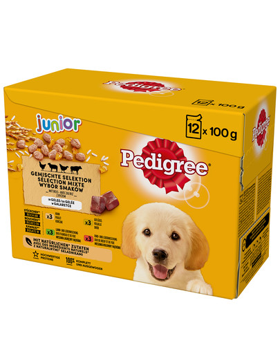 PEDIGREE Junior skonių pasirinkimas su ryžiais 48x100g želėje, šuniukams