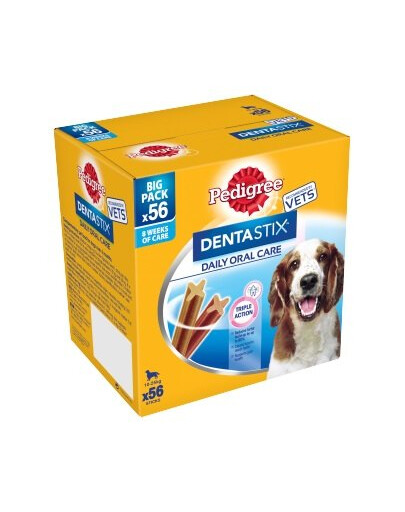 PEDIGREE DentaStix (vidutinių veislių šunims) dantų priežiūros skanėstas šunims 56 vnt. - 8x180g + kojinės NEMOKAMAI