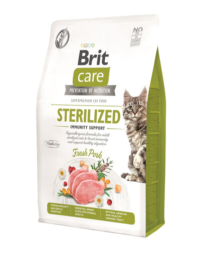 BRIT CARE Grain-Free Sterilized Immunity 2 kg hipoalerginė formulė suaugusioms sterilizuotoms katėms