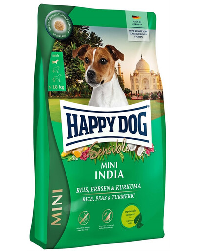 HAPPY DOG Sensible Mini India 4kg žirniai, ryžiai ir ciberžolė