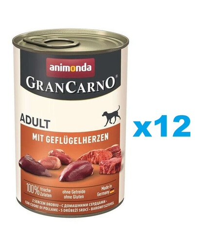 ANIMONDA Gran Carno Adult with Poultry hearts 12x400 g su paukštienos širdimis suaugusiems šunims