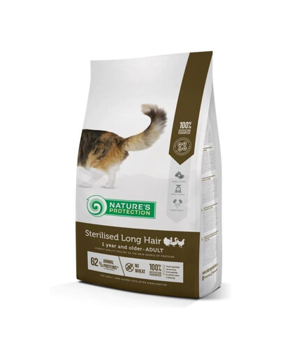 NATURE'S PROTECTION SUAUGUSIŲ ILGAPLAUKIŲ KAČIŲ SAUSAS MAISTAS PO STERILIZACIJOS SU PAUKŠTIENA 2 kg