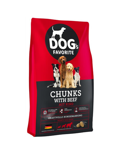 HAPPY DOG Dogs Favorit Chunks with Beef 15 kg su jautiena
