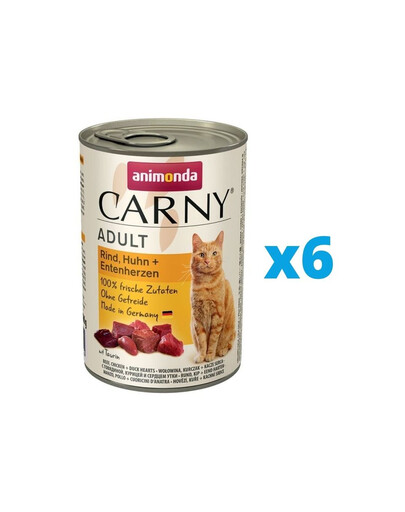 ANIMONDA Carny rinkinys jautiena, vištiena, ančių širdelės  6 x 400 g
