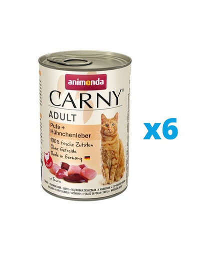 ANIMONDA Karma Carny Adult rinkinys kalakutiena ir vištienos kepenėlės 6 x 400 g