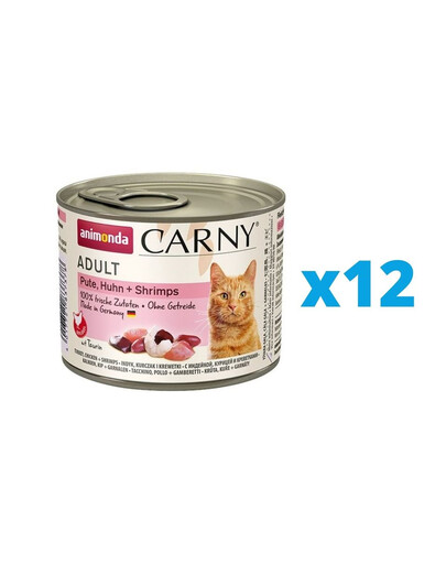 ANIMONDA Karma Carny Adult rinkinys kalakutiena, vištiena ir krevetės12 x 200 g