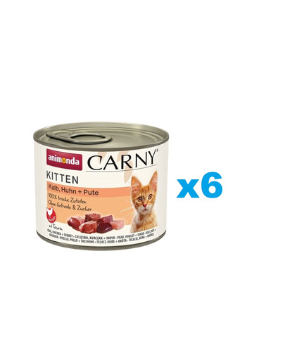 ANIMONDA Carny Kitten Veal&Chicken&Turkey 6x200 g cielęcina, kurczak i indyk dla kociąt