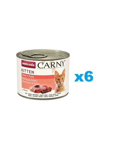 ANIMONDA Carny Kitten Beef&Turkey 6x200 g jautiena ir kalakutiena kačiukams